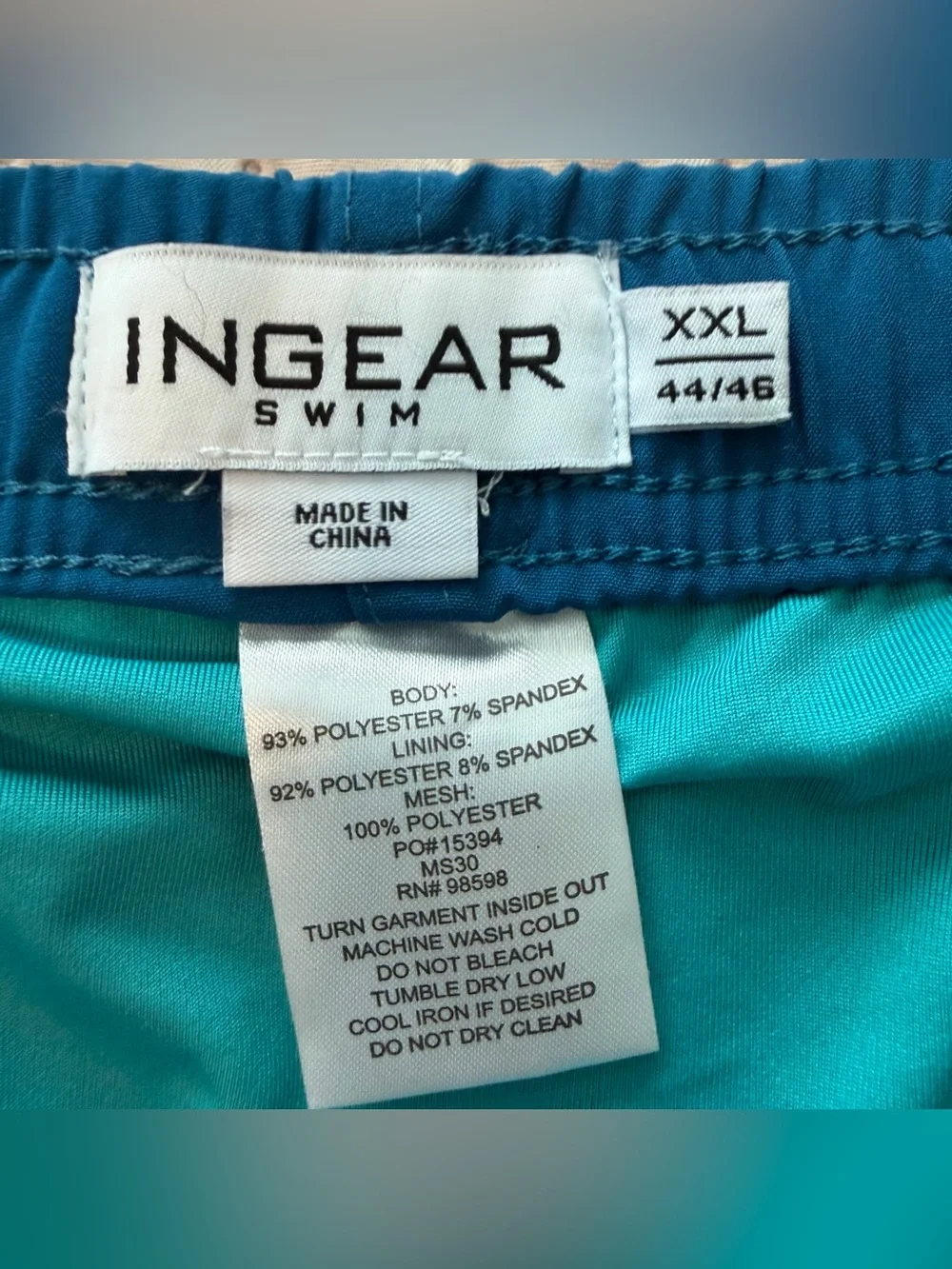 Ingear Men's Teal Swim Trunks with Contrast Drawstring Size XXL